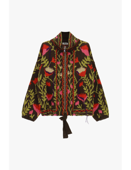 Cardigan zippé à motif floral jacquard Dixie
