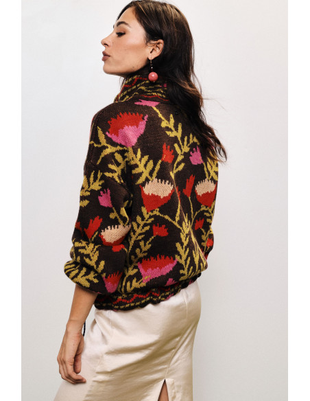 Cardigan zippé à motif floral jacquard Dixie