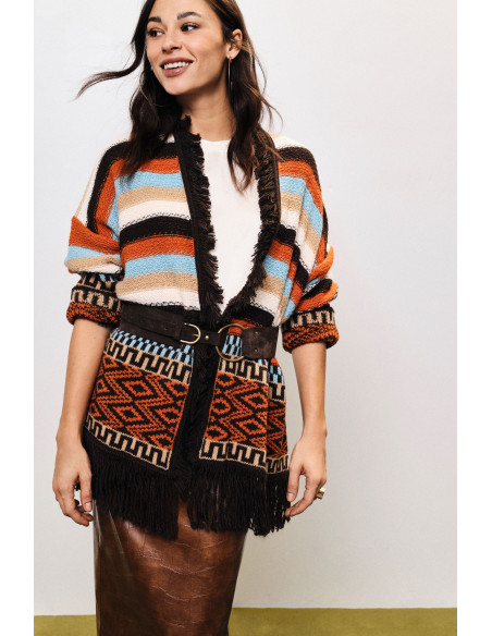 Poncho à franges et motifs géométriques Dixie