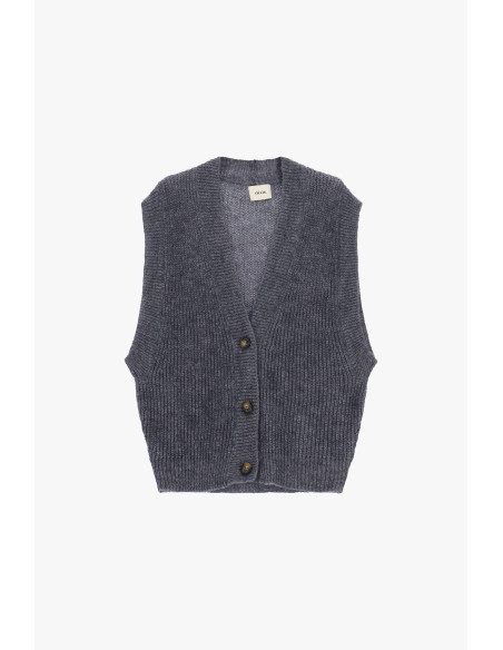 Geribd vest met V-hals en knopen Dixie