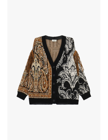 Cardigan fantaisie jacquard à franges latérales Dixie