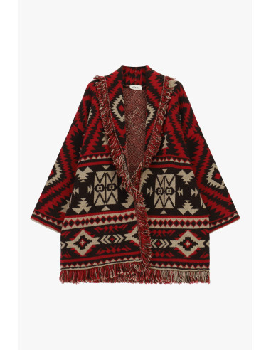 Poncho à franges, motif géométrique jacquard Dixie