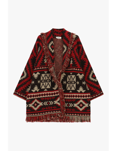 Poncho met franjes, jacquard met geometrisch patroon Dixie