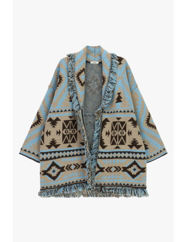Poncho à franges, motif géométrique jacquard Dixie