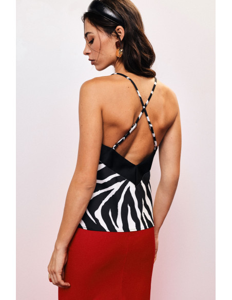Top met dunne gekruiste schouderbandjes en zebraprint Dixie