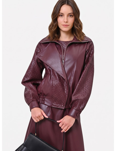 Blouson bomber en similicuir avec motif à carreaux tressés Rinascimento