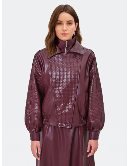 Blouson bomber en similicuir avec motif à carreaux tressés Rinascimento