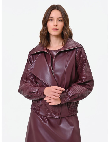 Blouson bomber en similicuir avec motif à carreaux tressés Rinascimento