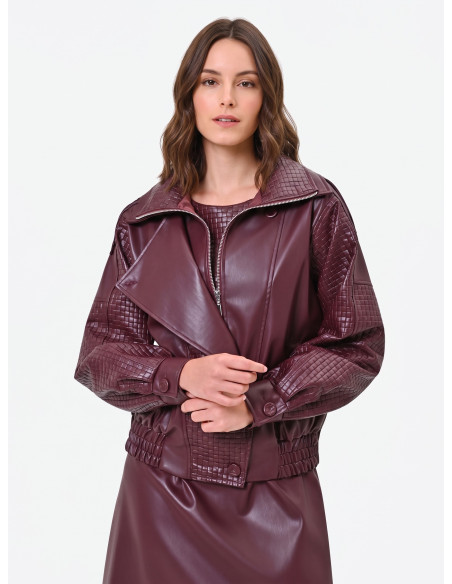 Blouson bomber en similicuir avec motif à carreaux tressés Rinascimento