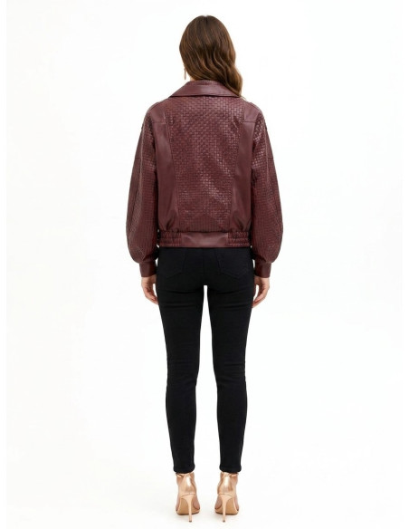 Blouson bomber en similicuir avec motif à carreaux tressés Rinascimento
