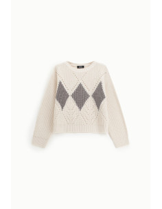Pull col rond à motif de losanges ajourés Dixie 2