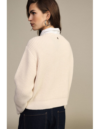 Pull col rond à motif de losanges ajourés Dixie