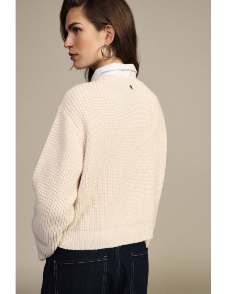 Pull col rond à motif de losanges ajourés Dixie