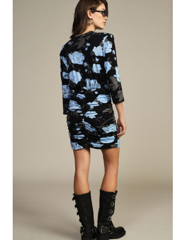 Korte jurk met bloemenprint en ruches Dixie
