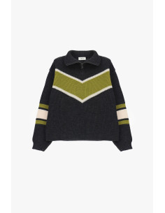 Pull à col rond côtelé avec fermeture éclair et motif en V’esprit western 2