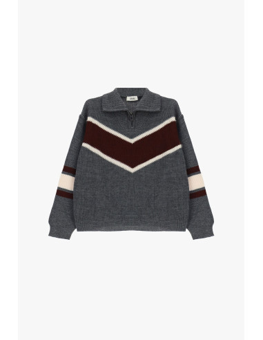 Pull à col rond côtelé avec fermeture éclair et motif en V’esprit western