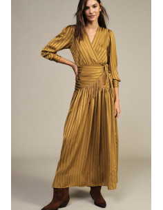 Robe longue croisée à franges et à manches longues Dixie