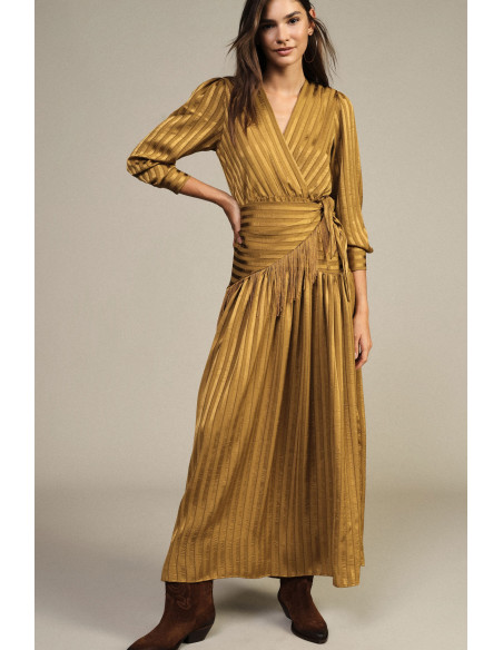Robe longue croisée à franges et à manches longues Dixie