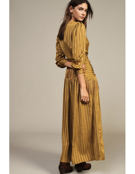 Robe longue croisée à franges et à manches longues Dixie