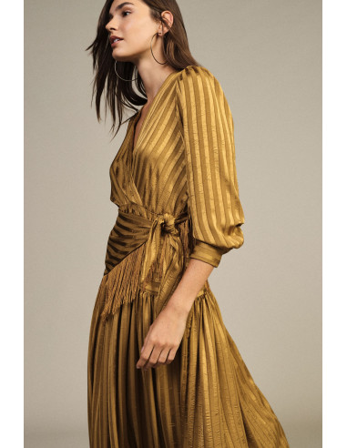 Robe longue croisée à franges et à manches longues Dixie