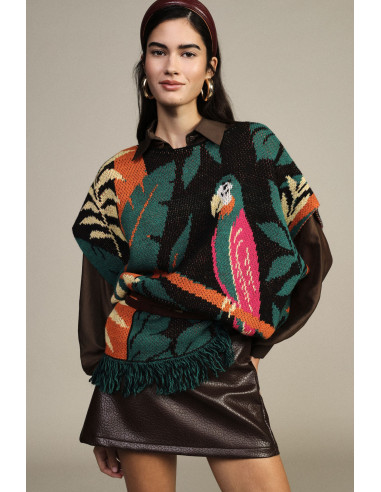Poncho fantaisie tropicale à franges Dixie