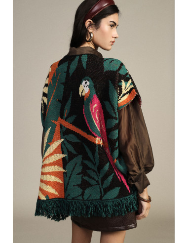 Poncho fantaisie tropicale à franges Dixie