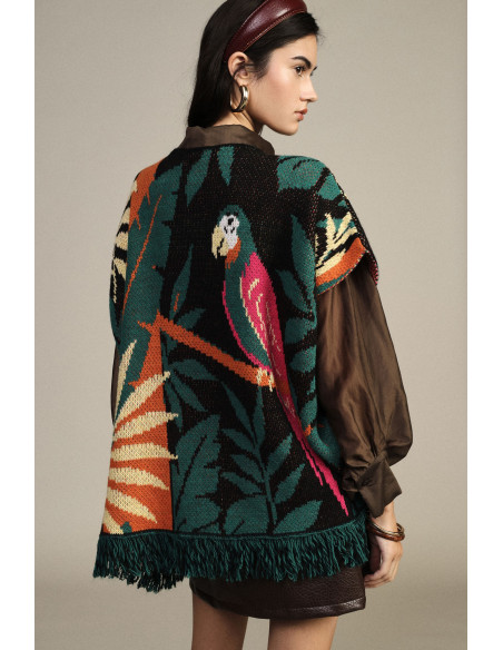 Poncho fantaisie tropicale à franges Dixie