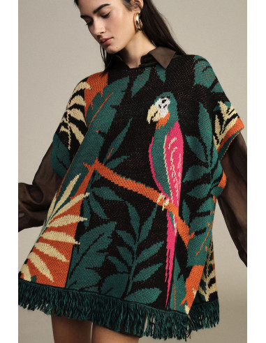 Poncho fantaisie tropicale à franges Dixie