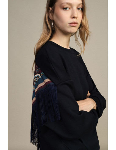 Sweat-shirt Dixie à col rond, manches amples et ourlet arrondi