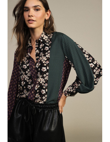 Dixie patchworkblouse met bloemenmotief