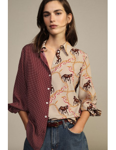 Dixie overhemd met patchworkprint van paarden en stippen