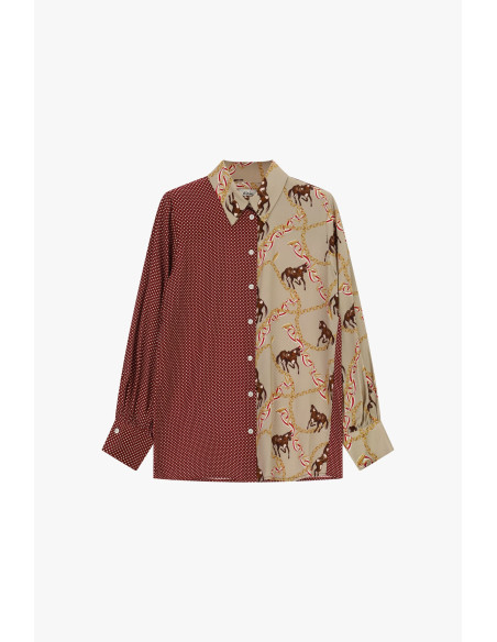 Dixie overhemd met patchworkprint van paarden en stippen