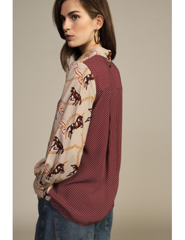 Chemisier à motif patchwork avec imprimé chevaux et pois Dixie