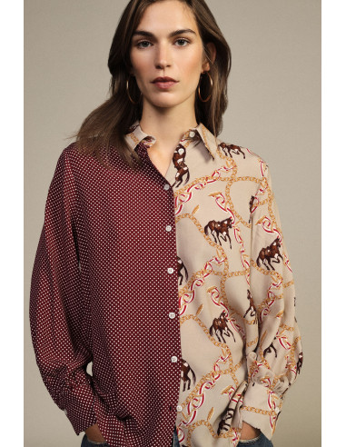 Dixie overhemd met patchworkprint van paarden en stippen