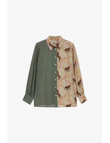 Dixie overhemd met patchworkprint van paarden en stippen