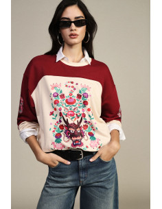 Sweat-shirt à col rond avec imprimé floral et détails graphiques Dixie