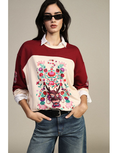 Dixie sweatshirt met ronde hals, bloemenprint en grafische details