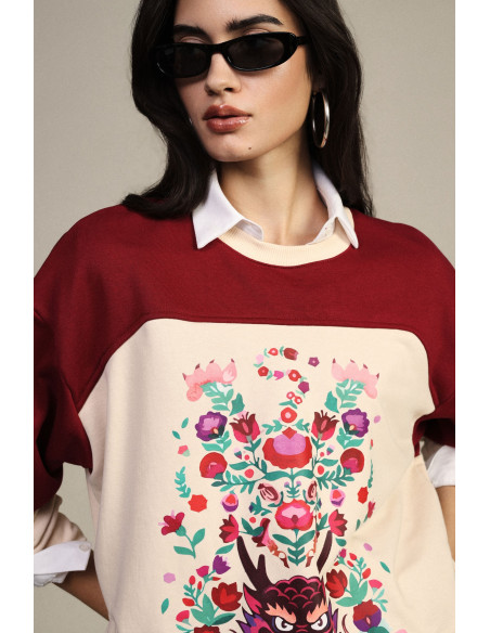 Sweat-shirt à col rond avec imprimé floral et détails graphiques Dixie
