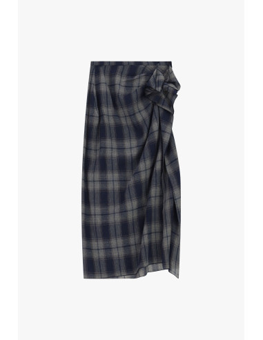 Dixie midi-rok met ruitpatroon en drapering aan de zijkant