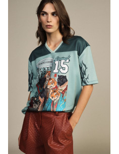 T-shirt à manches courtes imprimé panthères et tigres Dixie