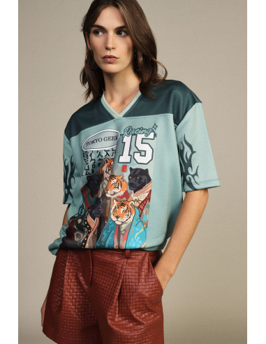 T-shirt à manches courtes imprimé panthères et tigres Dixie