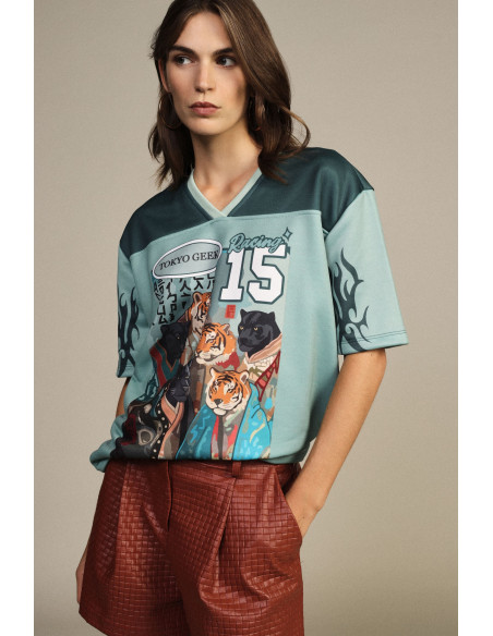 T-shirt à manches courtes imprimé panthères et tigres Dixie