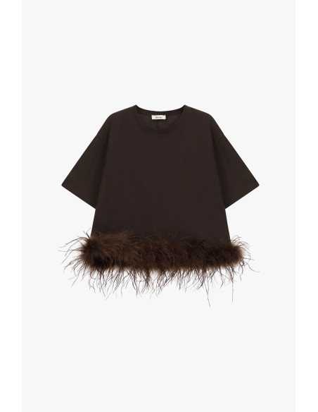 Dixie T-shirt met korte mouwen en veren aan de onderkant