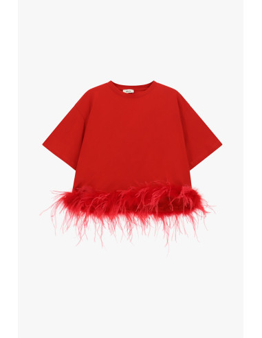 Dixie T-shirt met korte mouwen en veren aan de onderkant