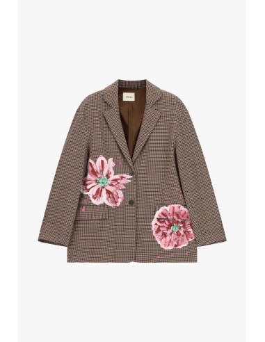 Dixie Fantasieblazer met ruitpatroon en geschilderde bloemen
