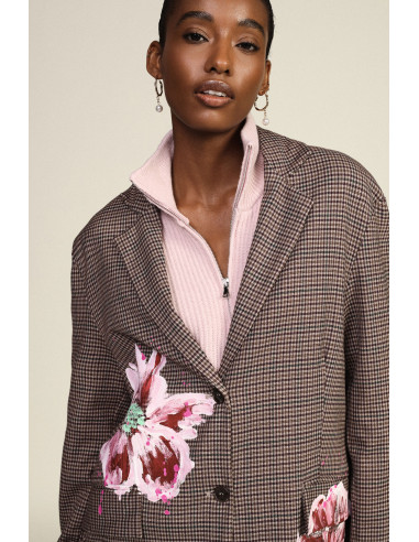 Blazer à carreaux fantaisie avec fleurs peintes Dixie