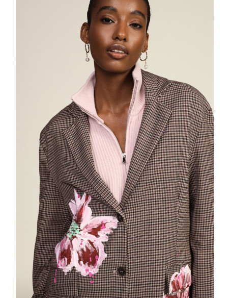 Blazer à carreaux fantaisie avec fleurs peintes Dixie