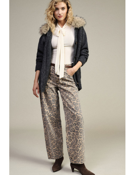 Eva Pantalon carotte à imprimé animalier taille haute Dixie