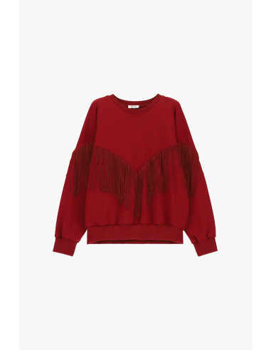 Sweat-shirt à col rond avec franges décoratives en V Dixie