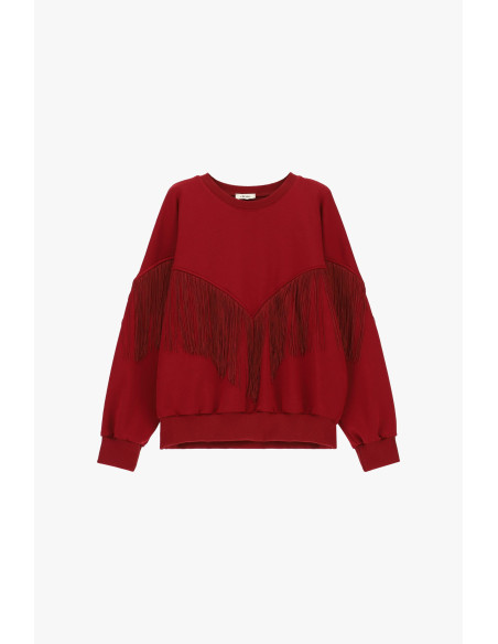 Sweat-shirt à col rond avec franges décoratives en V Dixie